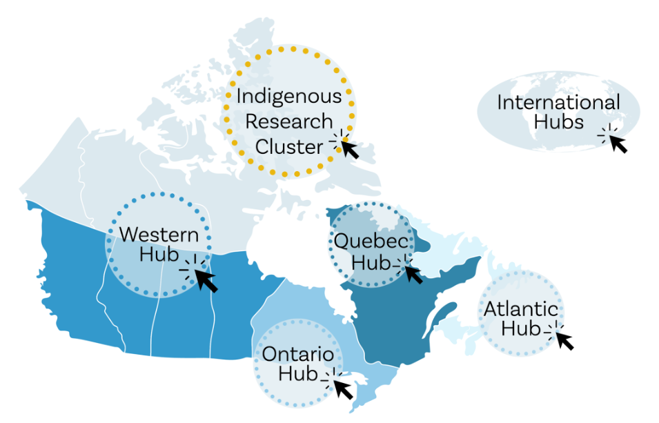 map of Canada with the different regions of PhiLab highlighted